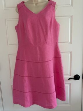 Talbots 100% Linen Hot Pink Fit & Flare A-line Sleeveless Dress Size 12 Classic